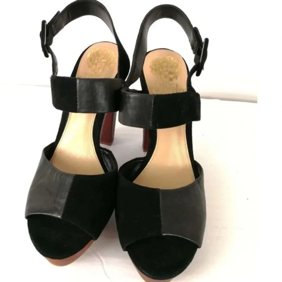 Vince Camuto Black Leather Size  9 With 5 in Heel Sandals New - Picture 1 of 8